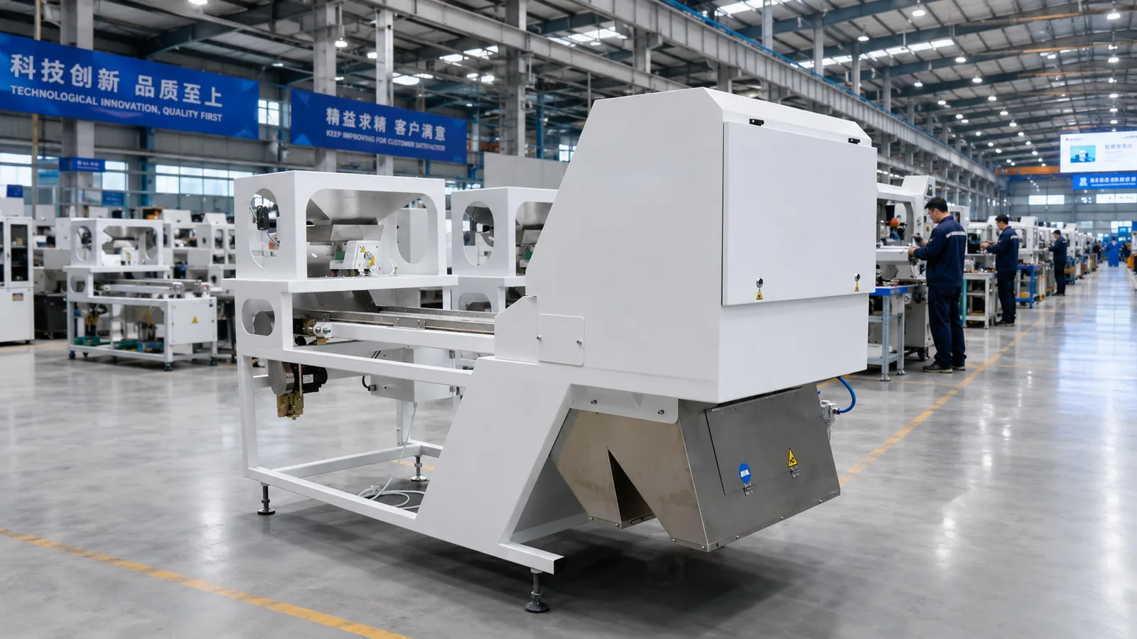 Belt color sorter in an industrial workshop